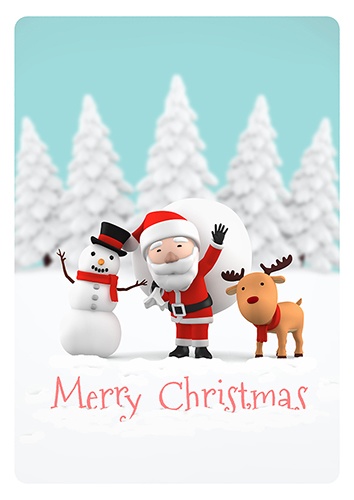 サンタとトナカイと雪だるま　クリスマスカード、ポスター