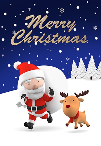 メリークリスマス　サンタとトナカイ　ポスター、ポストカード