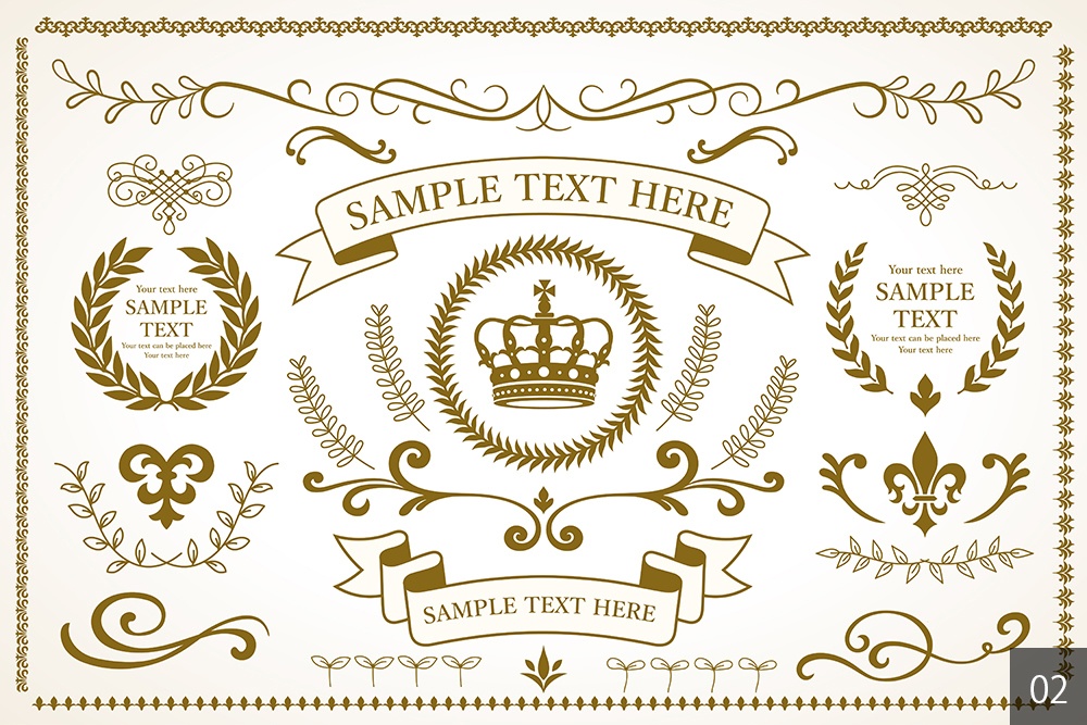 王冠装飾フレーム飾り罫セット