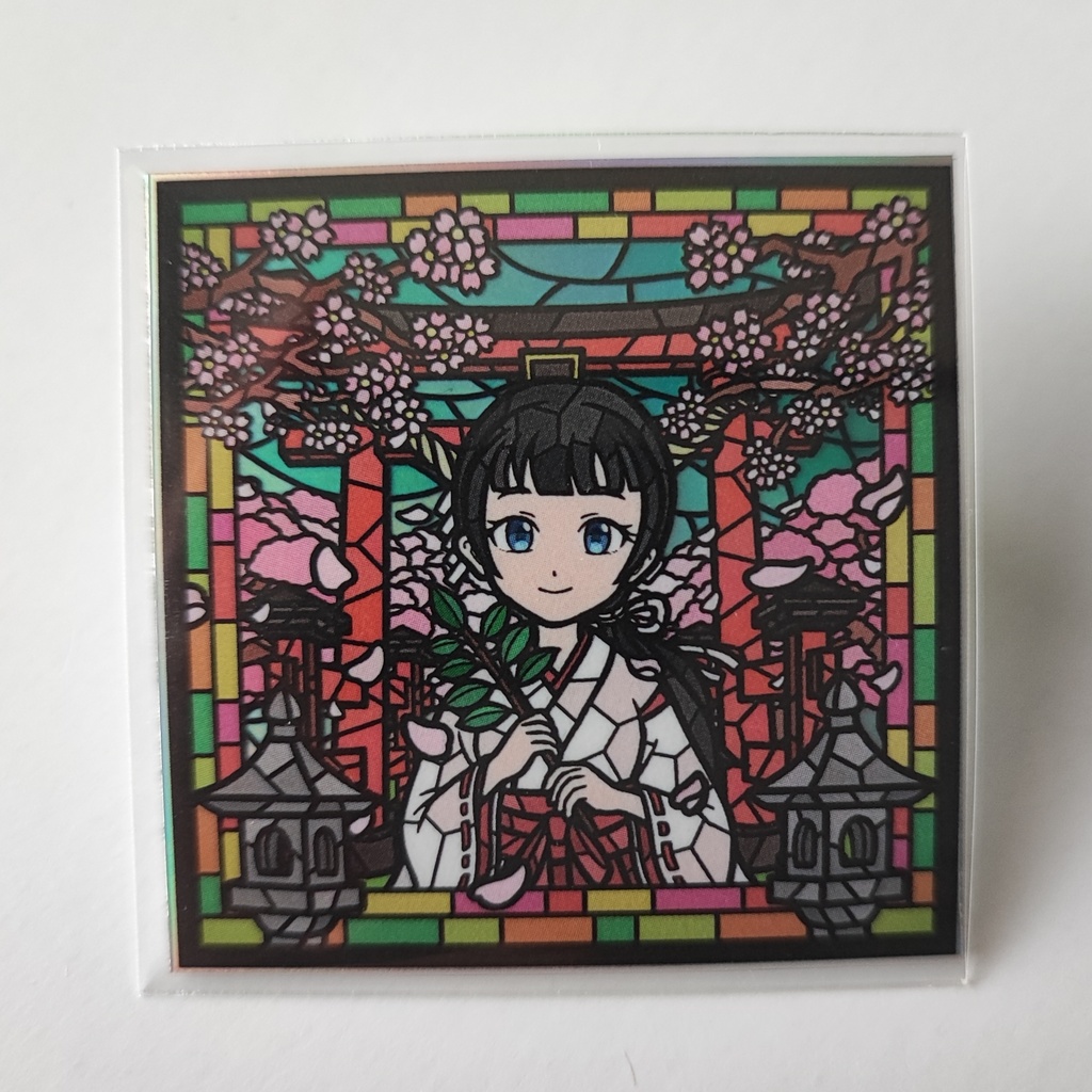 ステンドグラスシール「巫女」透明シール白版ありレインボー台紙
