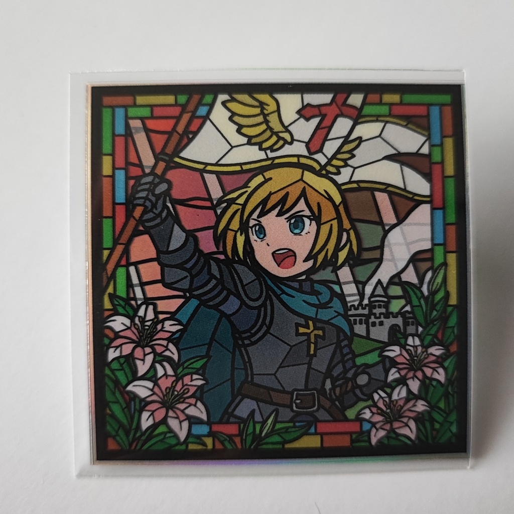 ステンドグラスシール「ジャンヌダルク？」透明シール白版ありレインボー台紙