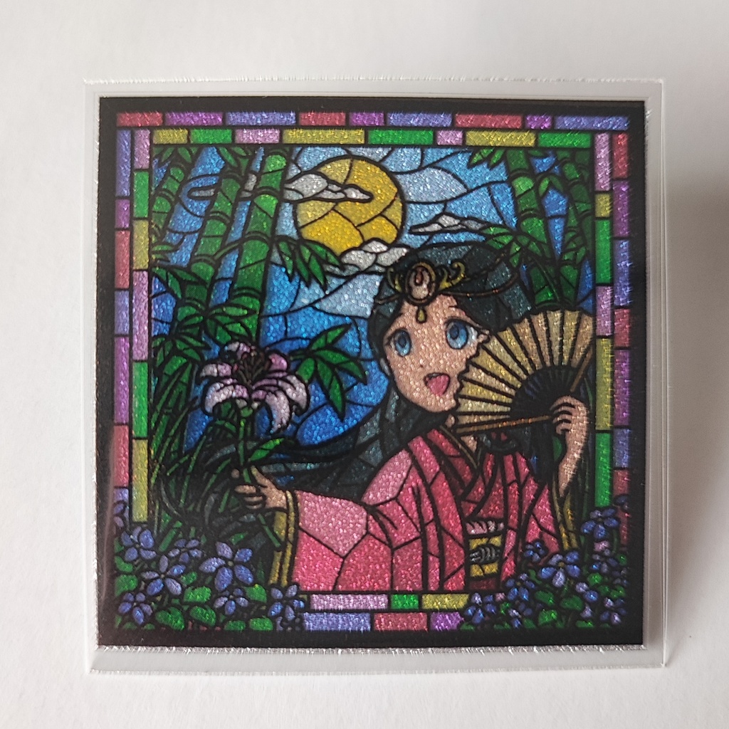 ステンドグラスシール「かぐや姫？」透明シール白版なしラメ台紙