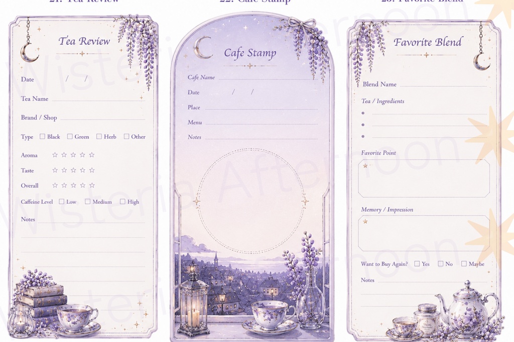 Wisteria Twilight|Night Tea Memo Pack 20種+3種|手帳・Goodnotes・付箋メモ素材