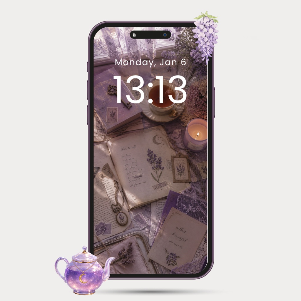 Wisteria Afternoon|スマホ壁紙+印刷用アートセット|ラベンダーティーの静かな午後デジタルアート