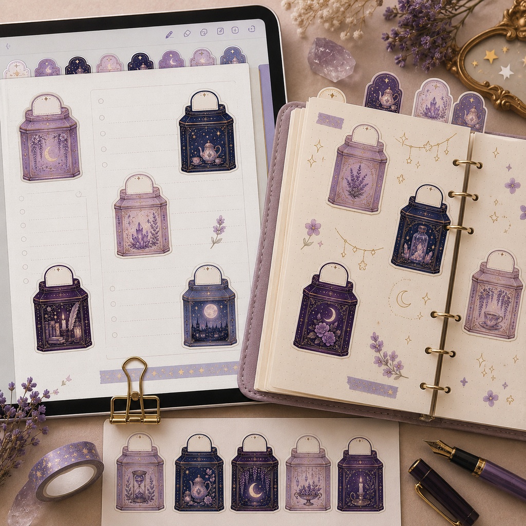Wisteria Twilight|背景透過PNGあり 魔法のティー缶クリップアート素材セット|手帳・Goodnotes・コラージュ用