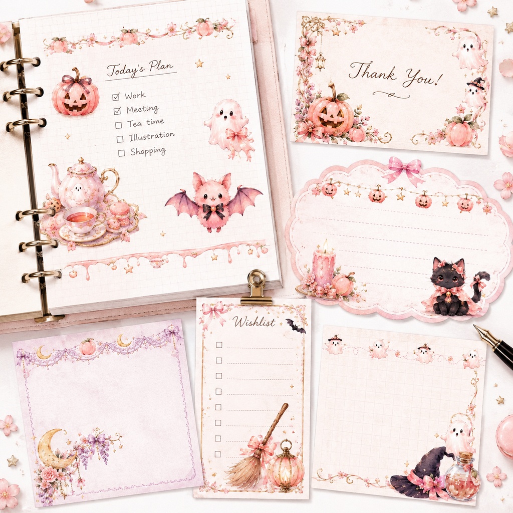 Wisteria Peach|ピーチハロウィン 背景透過PNG素材セット&デザインペーパーシート|手帳デコ・Goodnotes・クリップアート