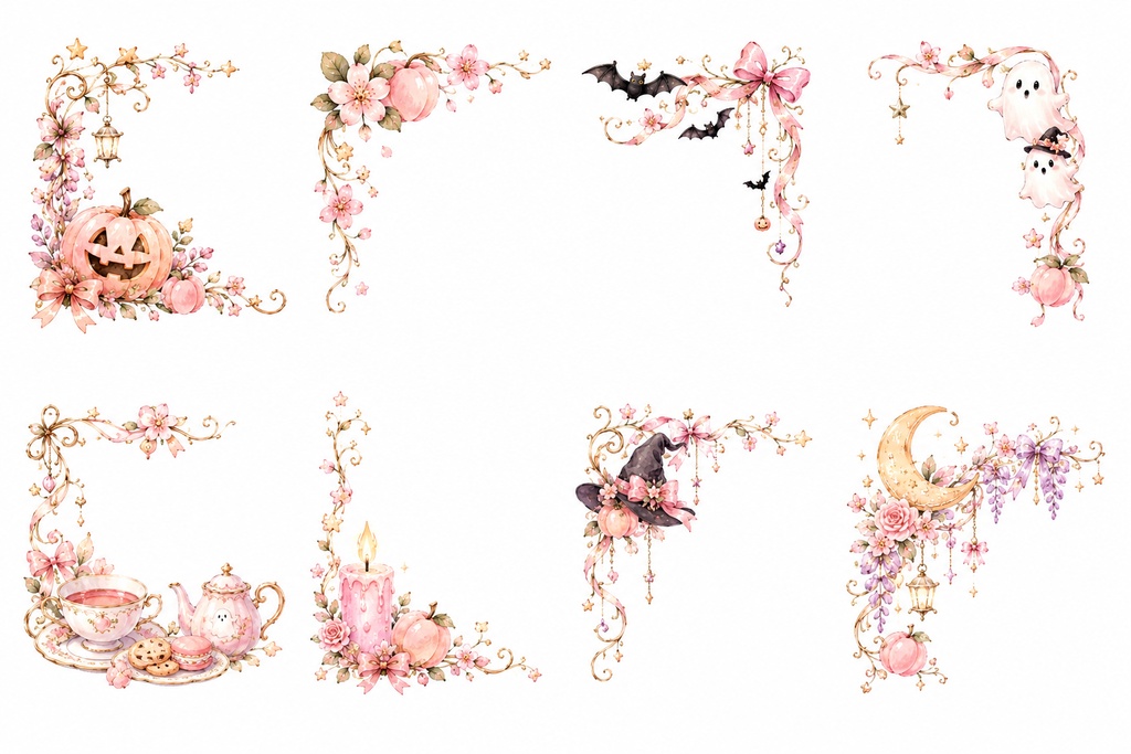 Wisteria Peach|ピーチハロウィン 背景透過PNG素材セット&デザインペーパーシート|手帳デコ・Goodnotes・クリップアート