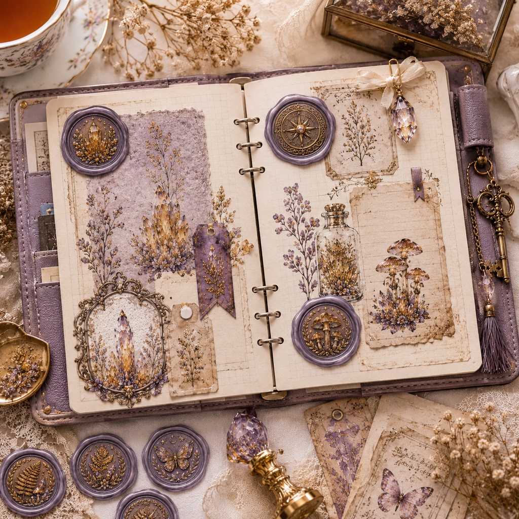 Moonveil Caverns 幻想シーリングスタンプ&クリスタル 背景透過シート|手帳デコ・Goodnotes・クリップアート PNGセット