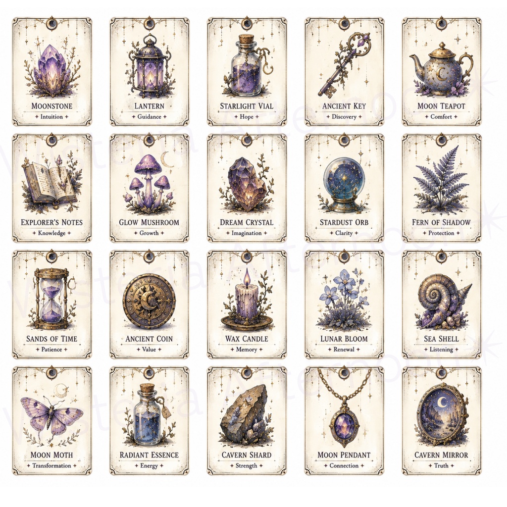 商用OK Moonveil Caverns 幻想クリップアート&エフェメラ素材セット 背景透過PNG 手帳・ジャンクジャーナル・Goodnotes対応