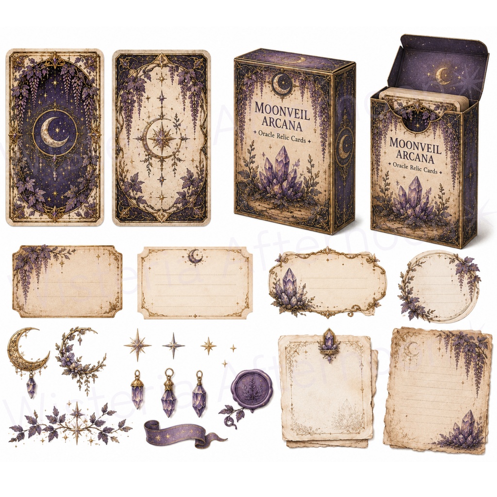 商用OK Moonveil Caverns 幻想クリップアート&エフェメラ素材セット 背景透過PNG 手帳・ジャンクジャーナル・Goodnotes対応