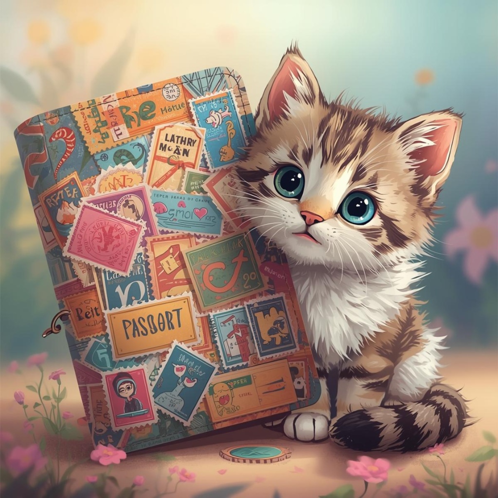 【PNGデータ】旅するパステル子猫たち!キュートなクリップアート14種セット - あなたの毎日を彩る癒しのイラスト素材