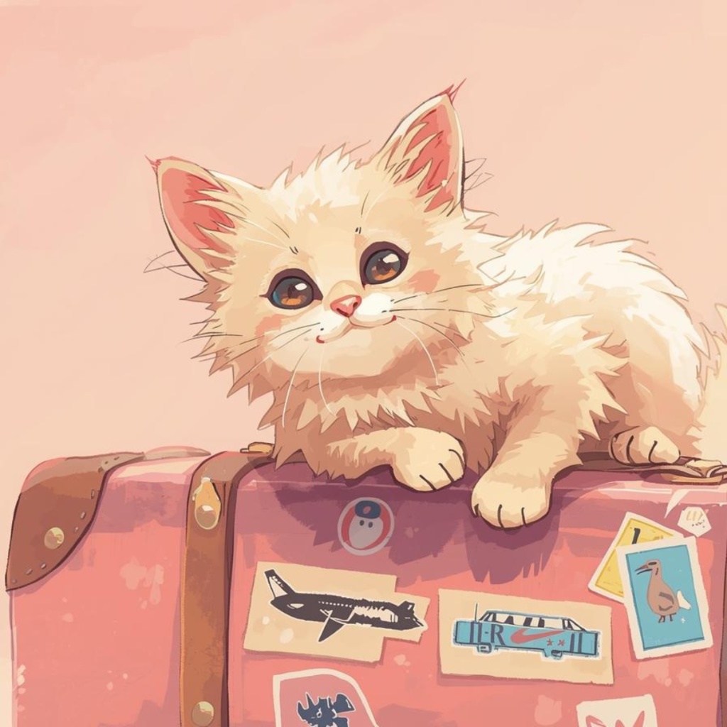 【PNGデータ】旅するパステル子猫たち!キュートなクリップアート14種セット - あなたの毎日を彩る癒しのイラスト素材