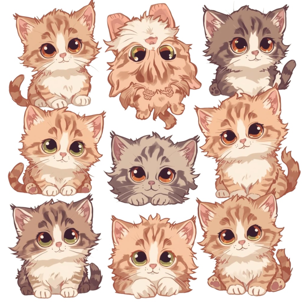 【PNGデータ】パステル子猫だらけ!キュートなクリップアート13種セット - あなたの毎日を彩る癒しのイラスト素材