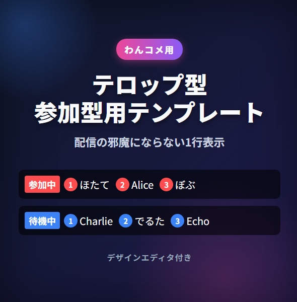 【わんコメ用】参加型管理テンプレート【テロップ風】