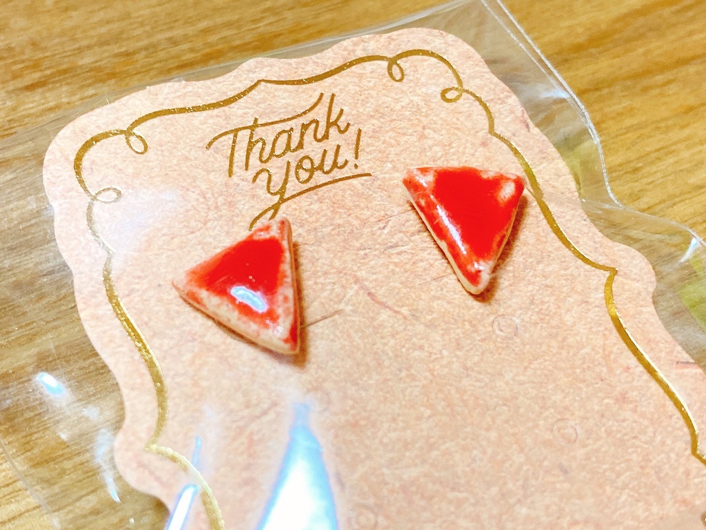 手作り陶器パーツのピアス【あか】