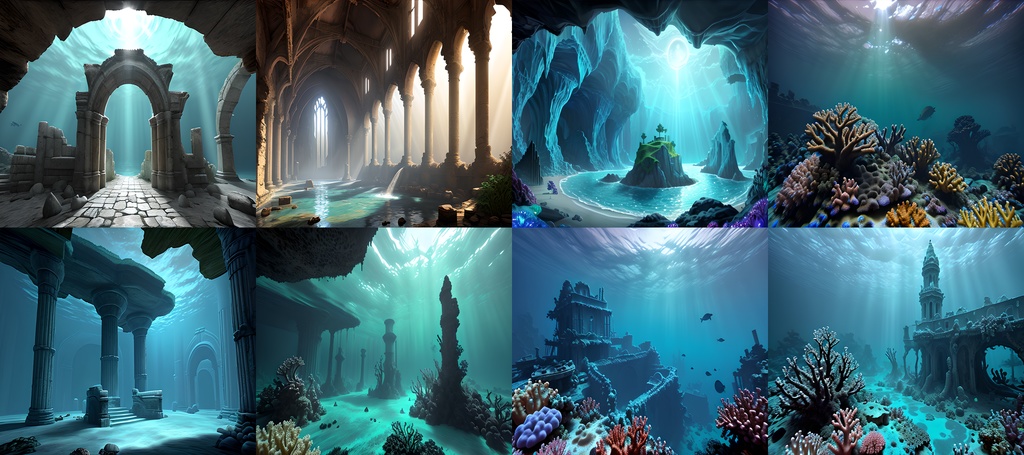 《素材68点》海中神殿にさす光_背景素材_お遊戯会_作品背景_同人ゲームTRPG用