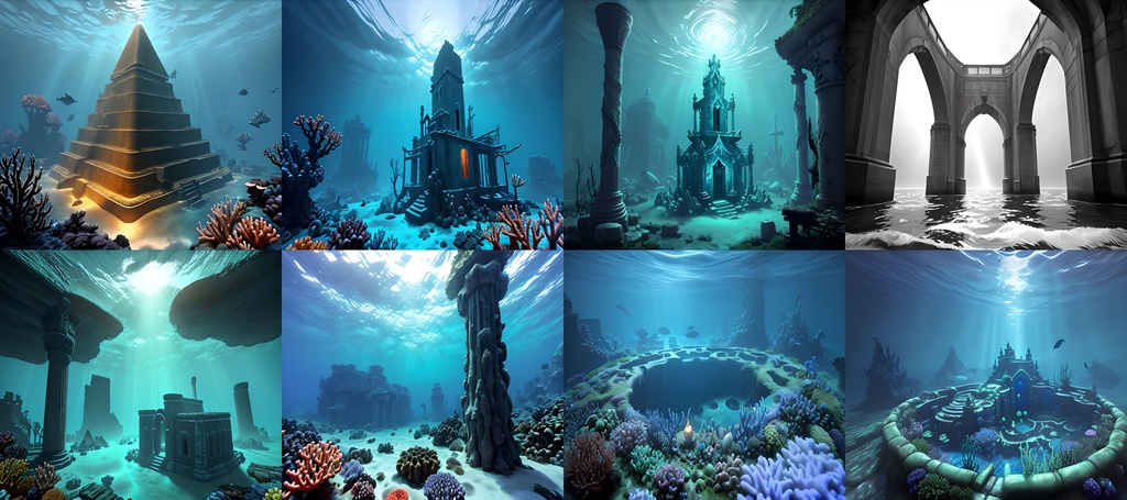 《素材68点》海中神殿にさす光_背景素材_お遊戯会_作品背景_同人ゲームTRPG用