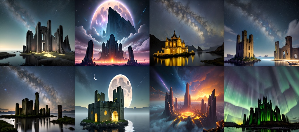 <素材85点>星空と天空遺跡_美麗な背景素材_SF_フルHD