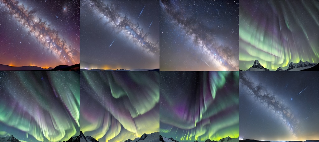 <素材88点> 星空とオーロラと流星_背景素材_フルHD壁紙