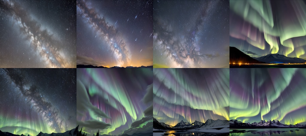 <素材88点> 星空とオーロラと流星_背景素材_フルHD壁紙