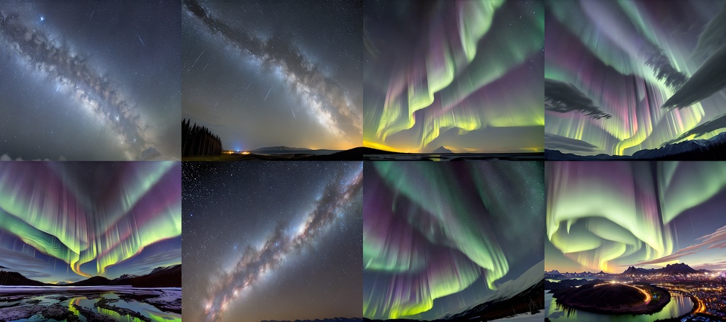 <素材88点> 星空とオーロラと流星_背景素材_フルHD壁紙