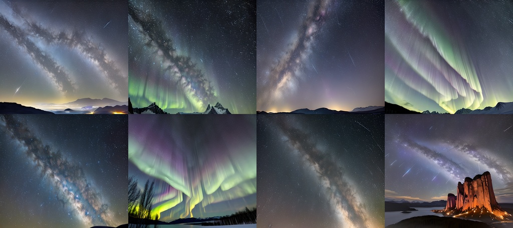 <素材88点> 星空とオーロラと流星_背景素材_フルHD壁紙