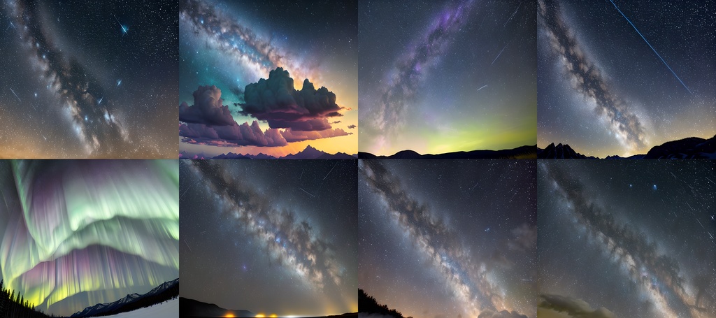 <素材88点> 星空とオーロラと流星_背景素材_フルHD壁紙