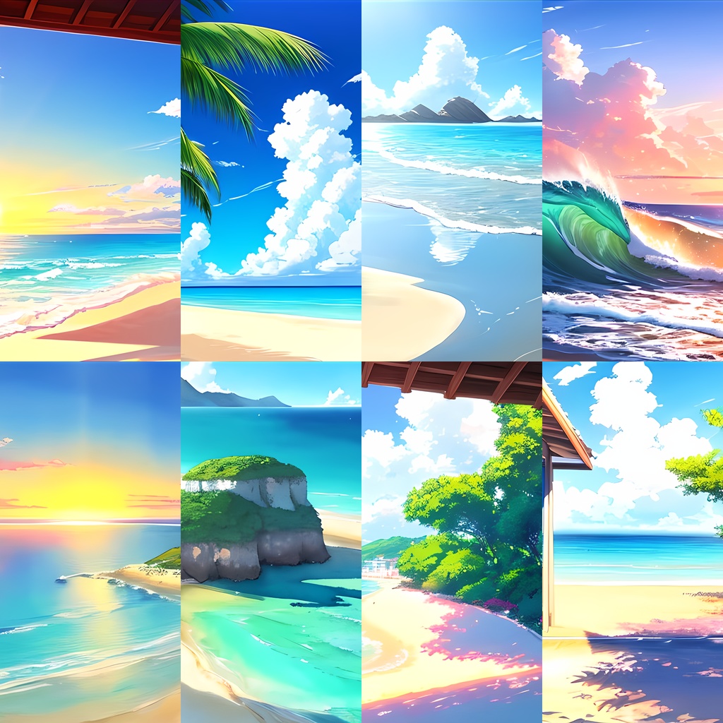 《イラスト素材49点》『輝くサンセットビーチ_海辺_砂浜』_ゲーム素材_画像素材