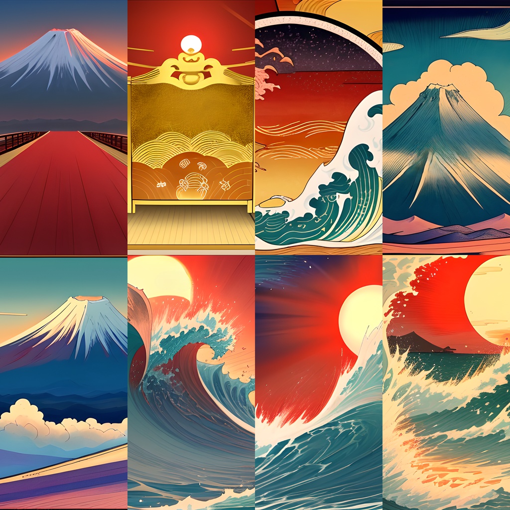 《素材32点》『日本の風景_年末年始用素材』_年賀状_年末年始_日本のお祝い_浮世絵