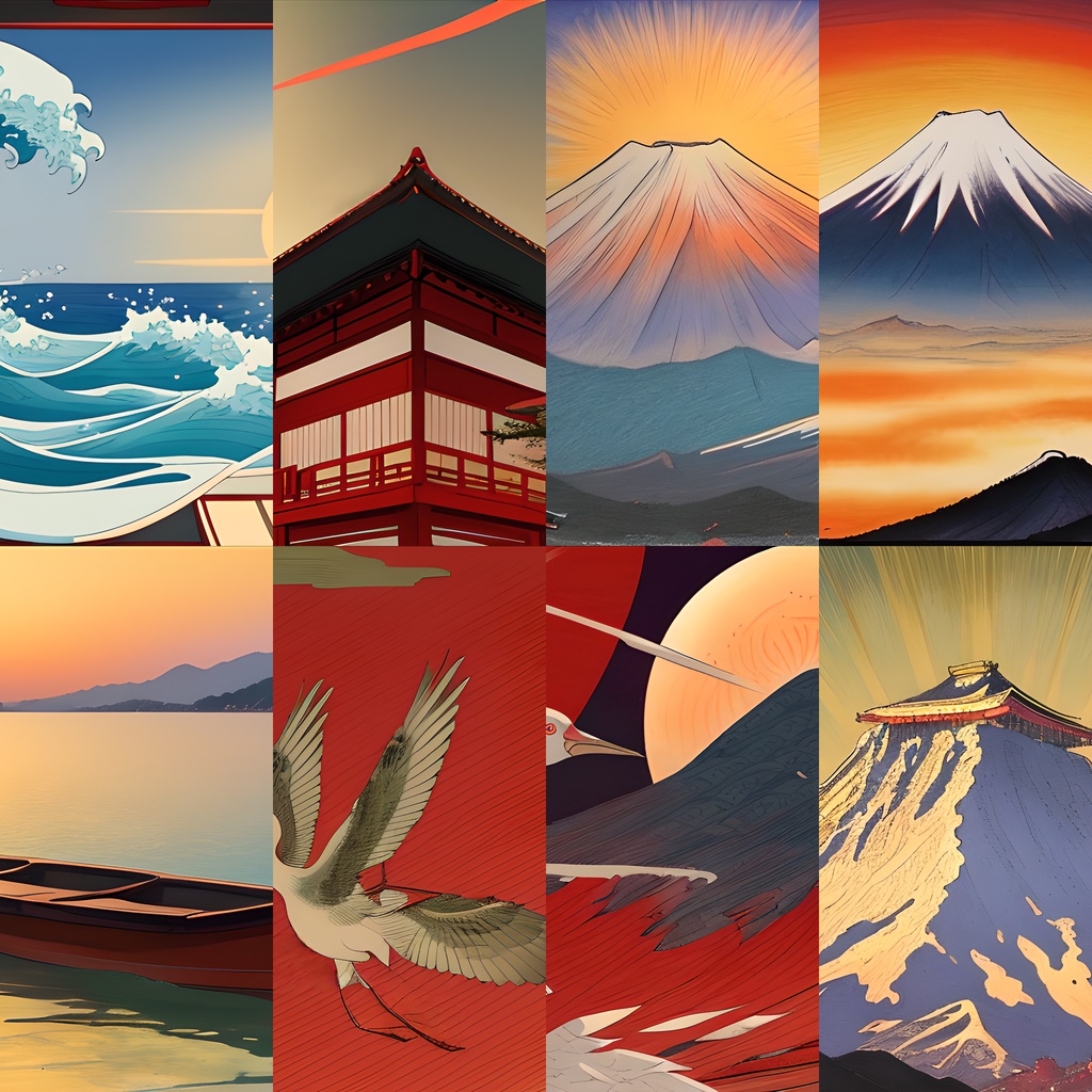 《素材32点》『日本の風景_年末年始用素材』_年賀状_年末年始_日本のお祝い_浮世絵