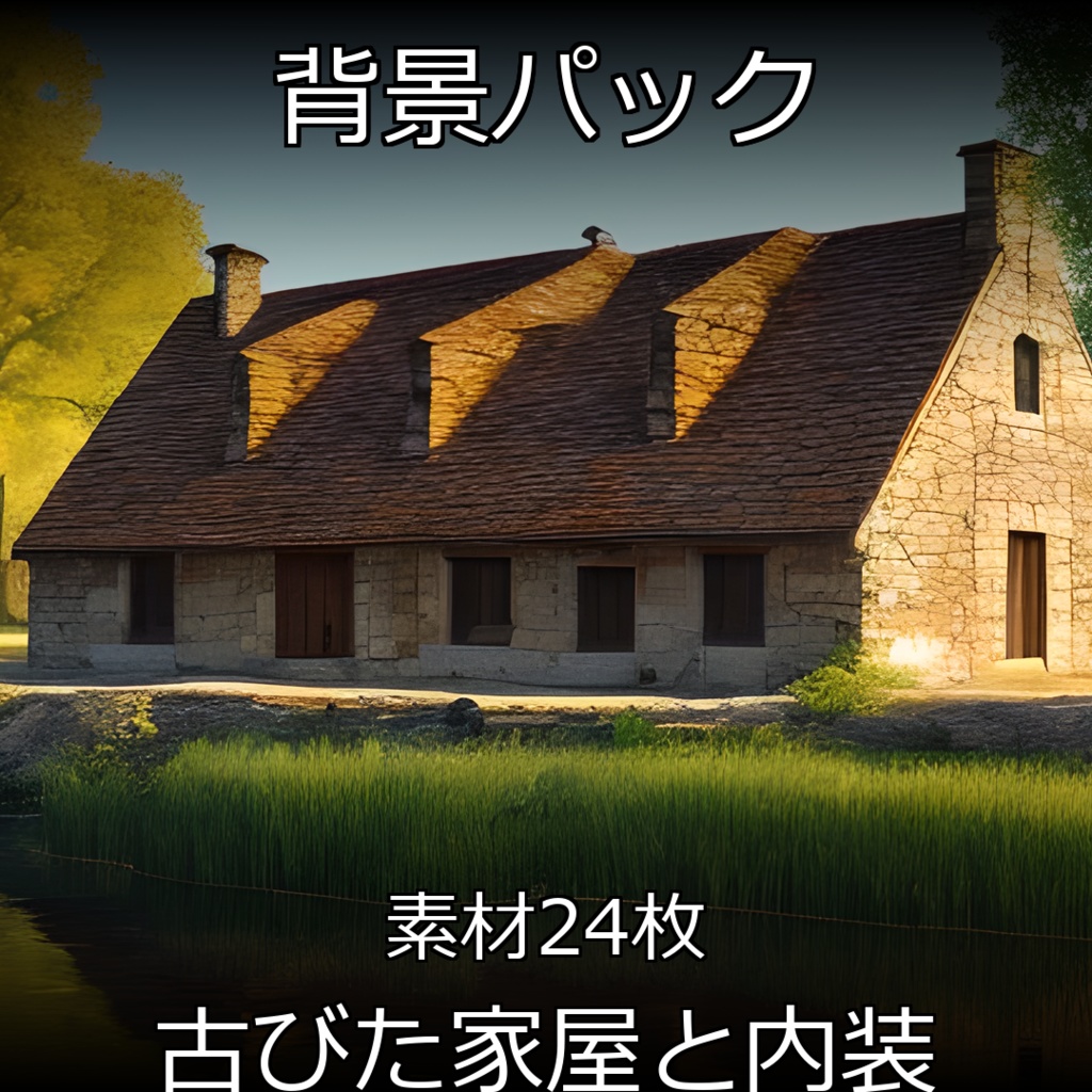 《素材24点》『古びた家屋と内装』_ゲーム素材_建築イメージ_小さな家_絵本