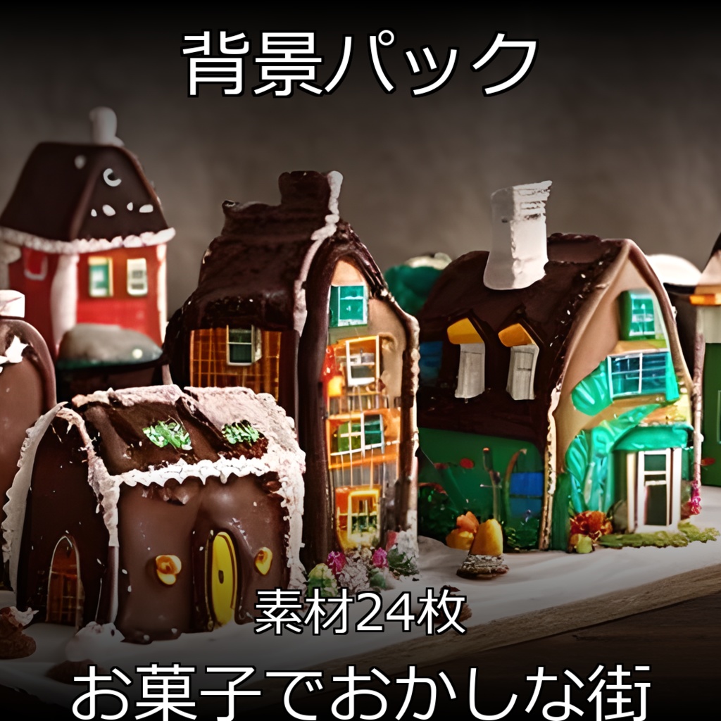 《素材24点》『お菓子でおかしな街』_ファンタジー系背景画像素材