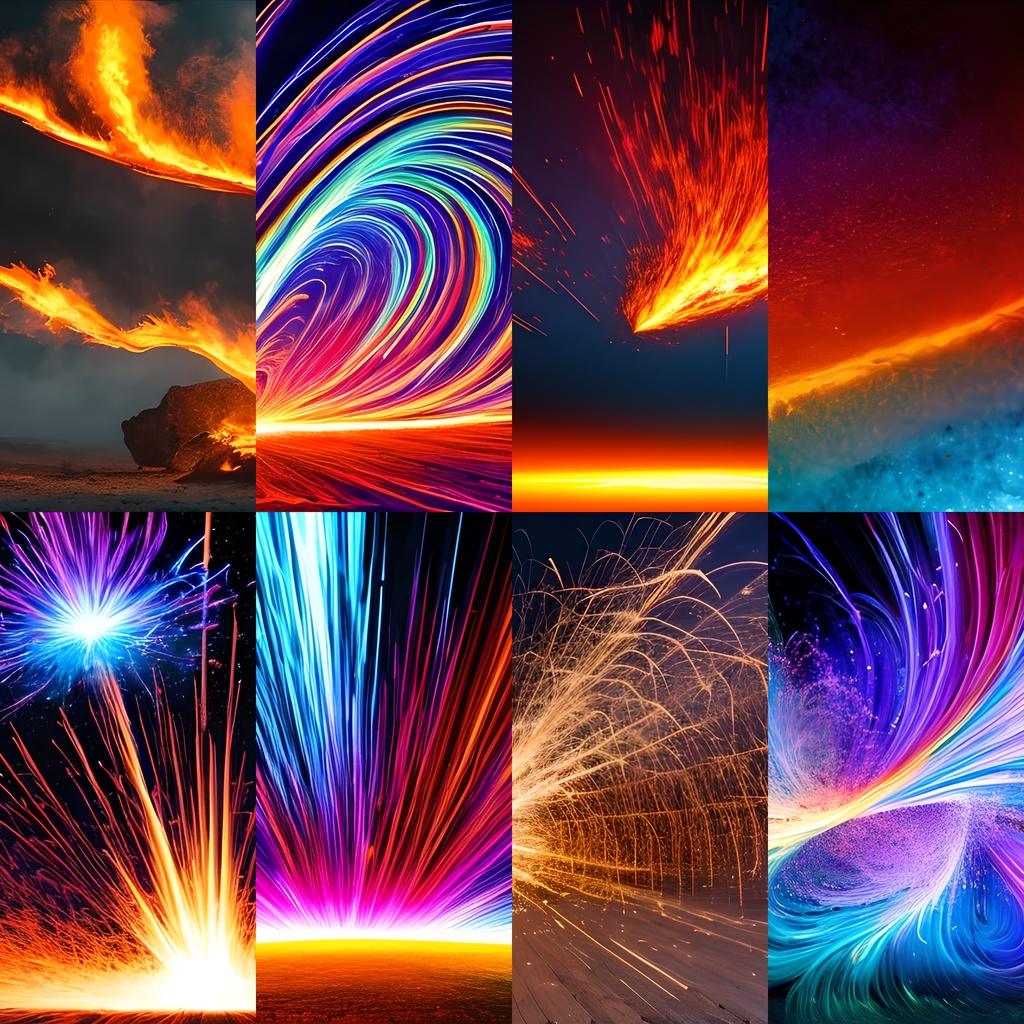 《素材47点》『爆発・火花・炎』_炎属性やカラフルな火花_爆発や延焼を表す背景