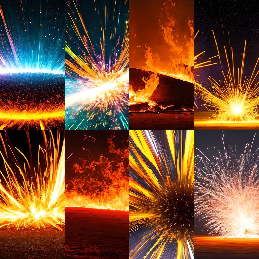 《素材47点》『爆発・火花・炎』_炎属性やカラフルな火花_爆発や延焼を表す背景