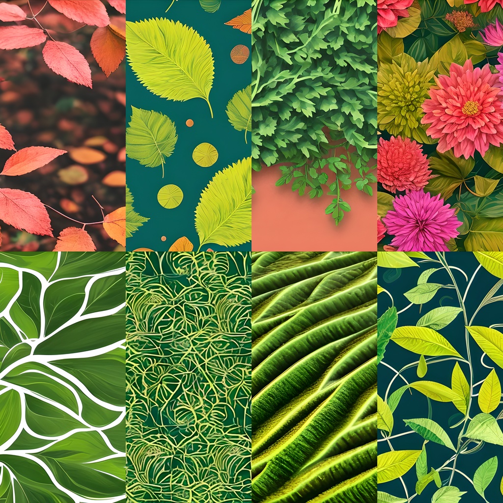 《素材37点》『緑_植物モチーフ』_植物の蔦や葉脈_葉っぱや花などのモチーフ背景