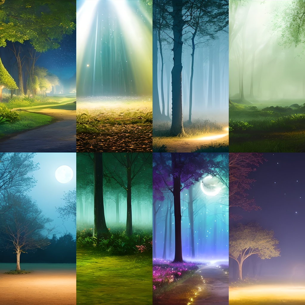 《素材40点》『妖精が出る夜の森』_神秘的な夜の森の背景_バレエ発表会