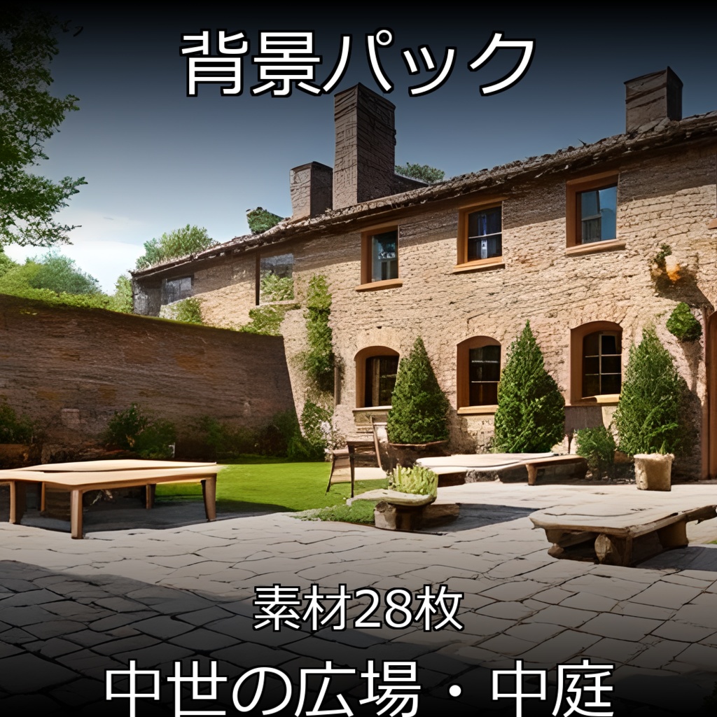 《素材28点》『中世の広場・中庭』_バレエの背景_フィールド背景