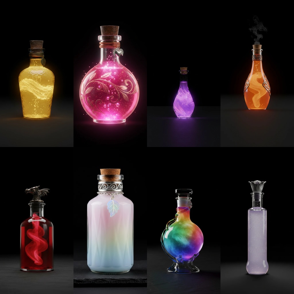 《PNG透過素材100点》『ポーション』_回復・魔法・属性付与・ステータスUP・状態異常