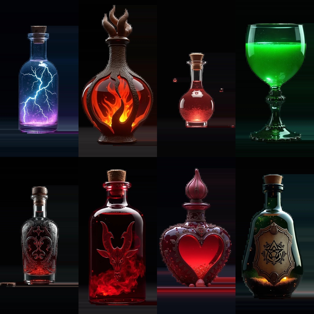 《PNG透過素材100点》『ポーション』_回復・魔法・属性付与・ステータスUP・状態異常