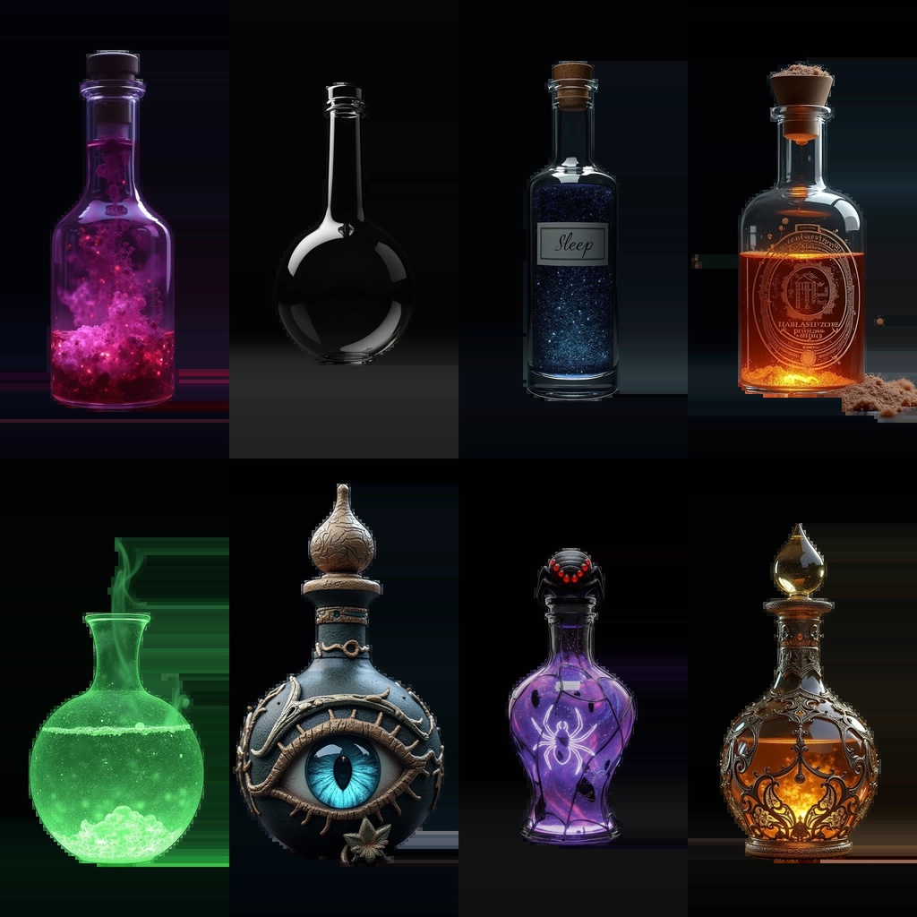 《PNG透過素材100点》『ポーション』_回復・魔法・属性付与・ステータスUP・状態異常