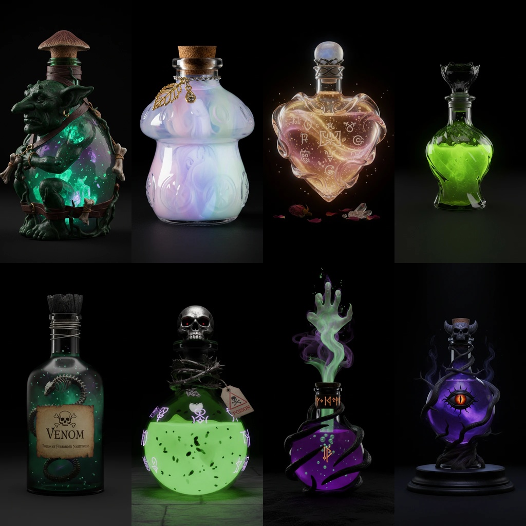 《PNG透過素材100点》『ポーション』_回復・魔法・属性付与・ステータスUP・状態異常