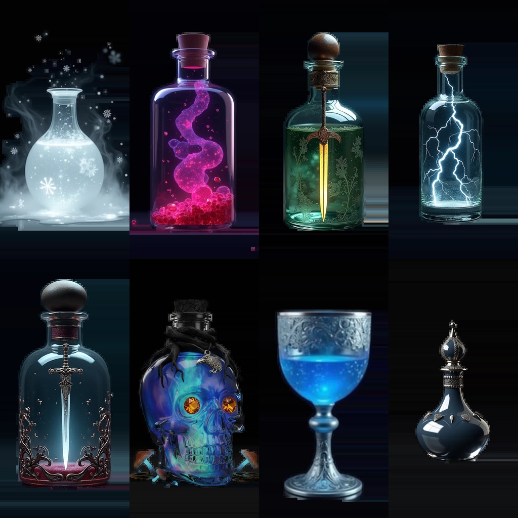 《PNG透過素材100点》『ポーション』_回復・魔法・属性付与・ステータスUP・状態異常