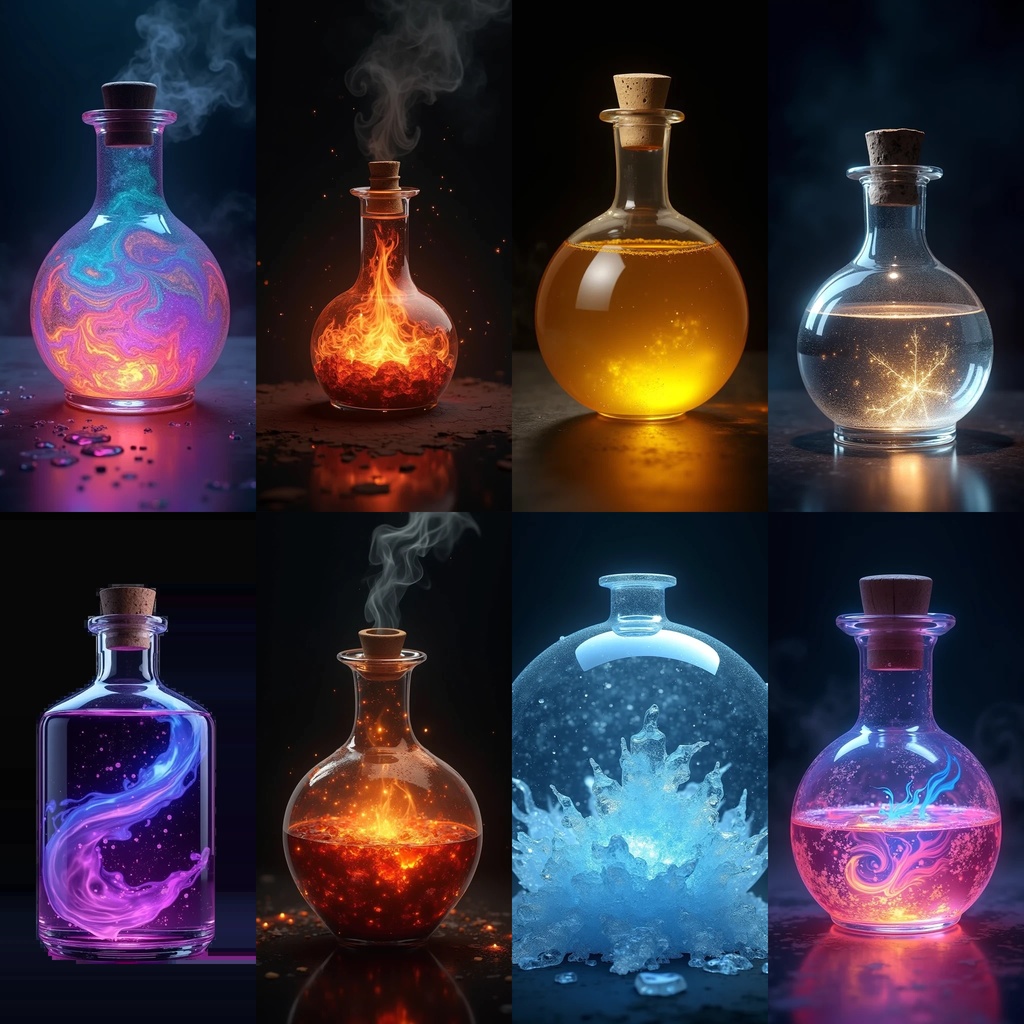 《PNG透過素材100点》『ポーション』_回復・魔法・属性付与・ステータスUP・状態異常