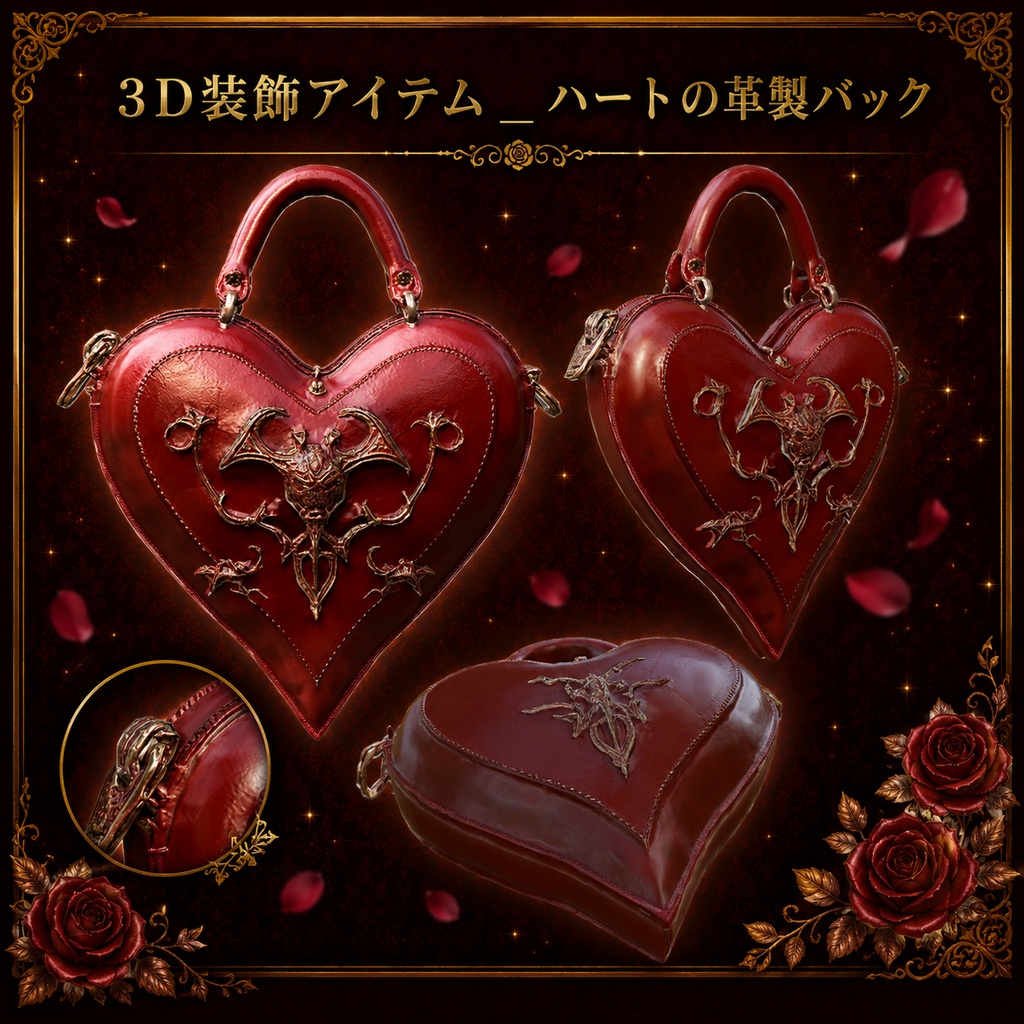 【3Dアイテム】ハートの革製バック_FBXファイル