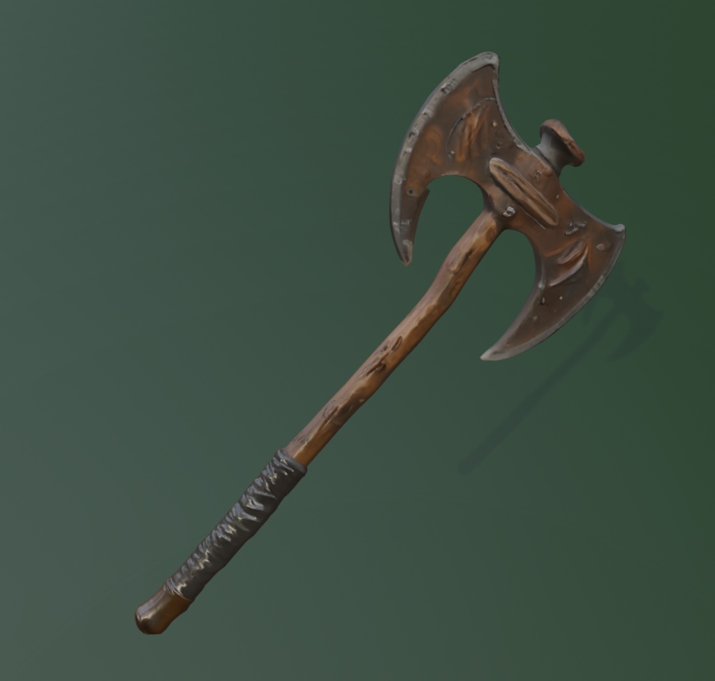 【3Dアイテム】いにしえのバトルアックス_FBXファイル_武器_戦斧