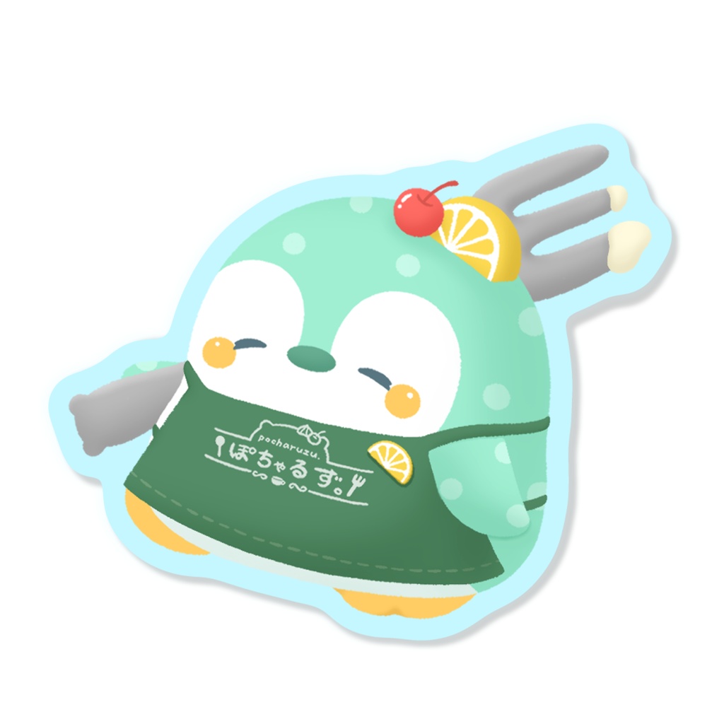 耐水ステッカー（フォークを担いだペンギンさん）