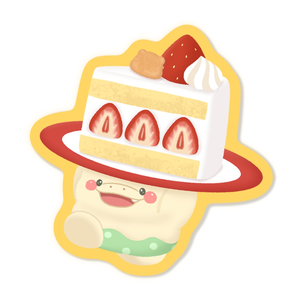 耐水ステッカー（ショートケーキを運ぶカバさん）