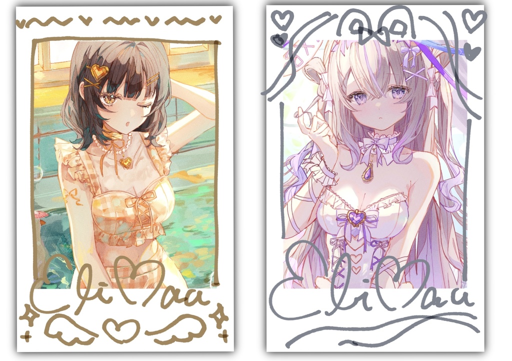 【サイン入り直筆落書きチェキ風カード】yellow・purple