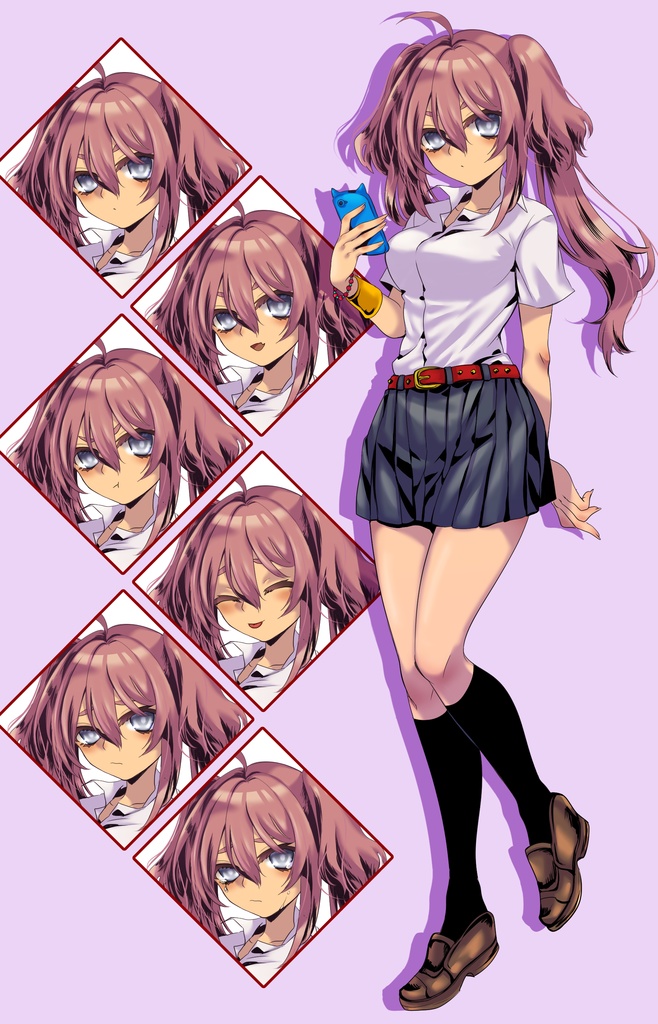 【フリー立ち絵】ピンク髪ツインテJK