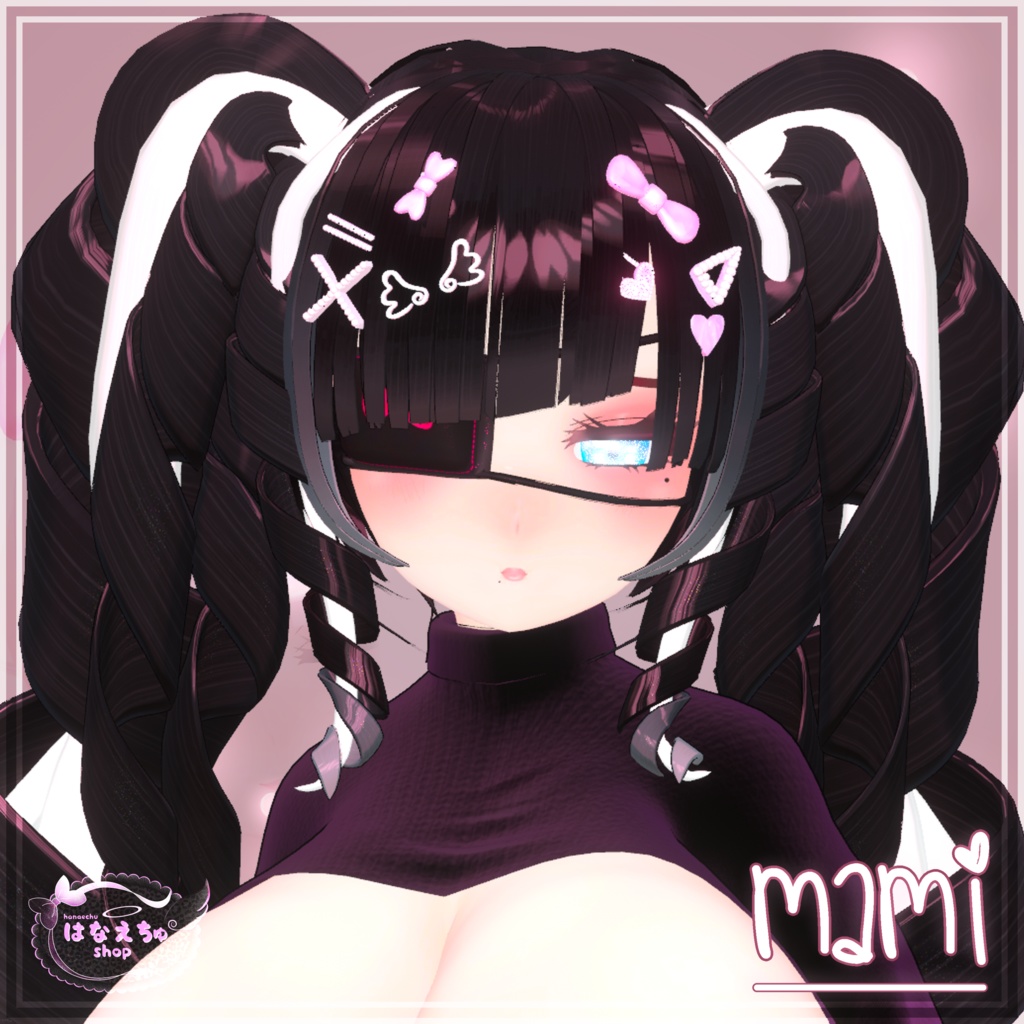 「まみ」Hime Hairclips and Eyepatch ヘアクリップ & アイパッチ Original 3D model Unitypackage VRChat